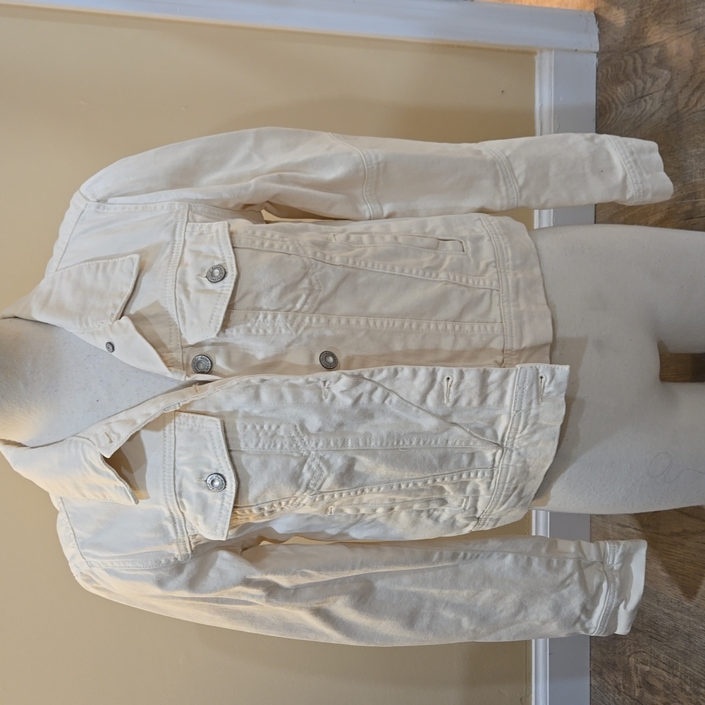 NWT Free People Rumors Jean Denim Jacket Ecru Cream White Size S